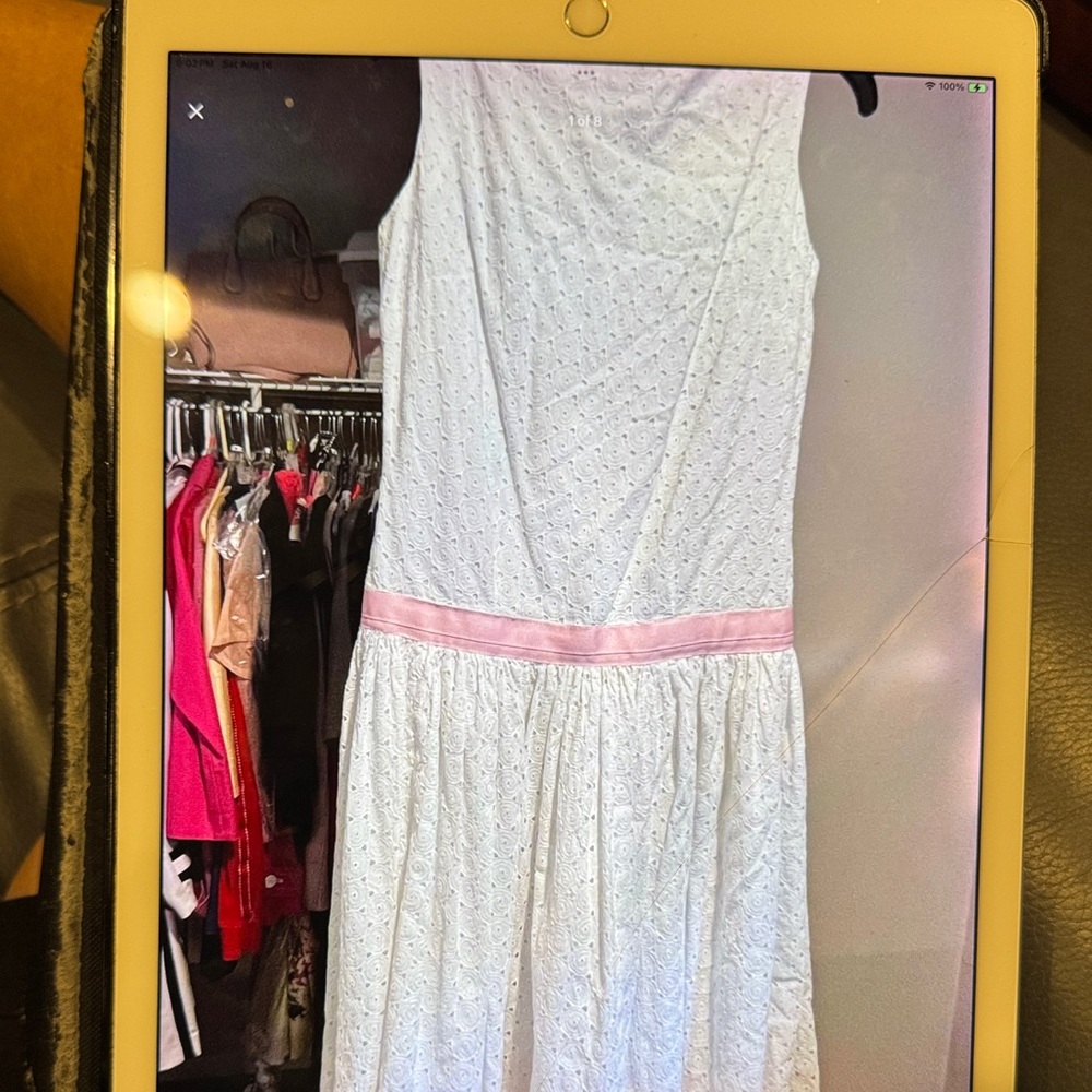 Vintage Jerry Gilden Elegant White and Pink Eyelet Dress